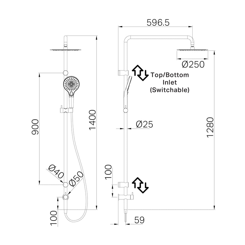 Nero Mecca Care 25mm Grab Rail 900mm Twin Shower Set Gun Metal Shower Nero