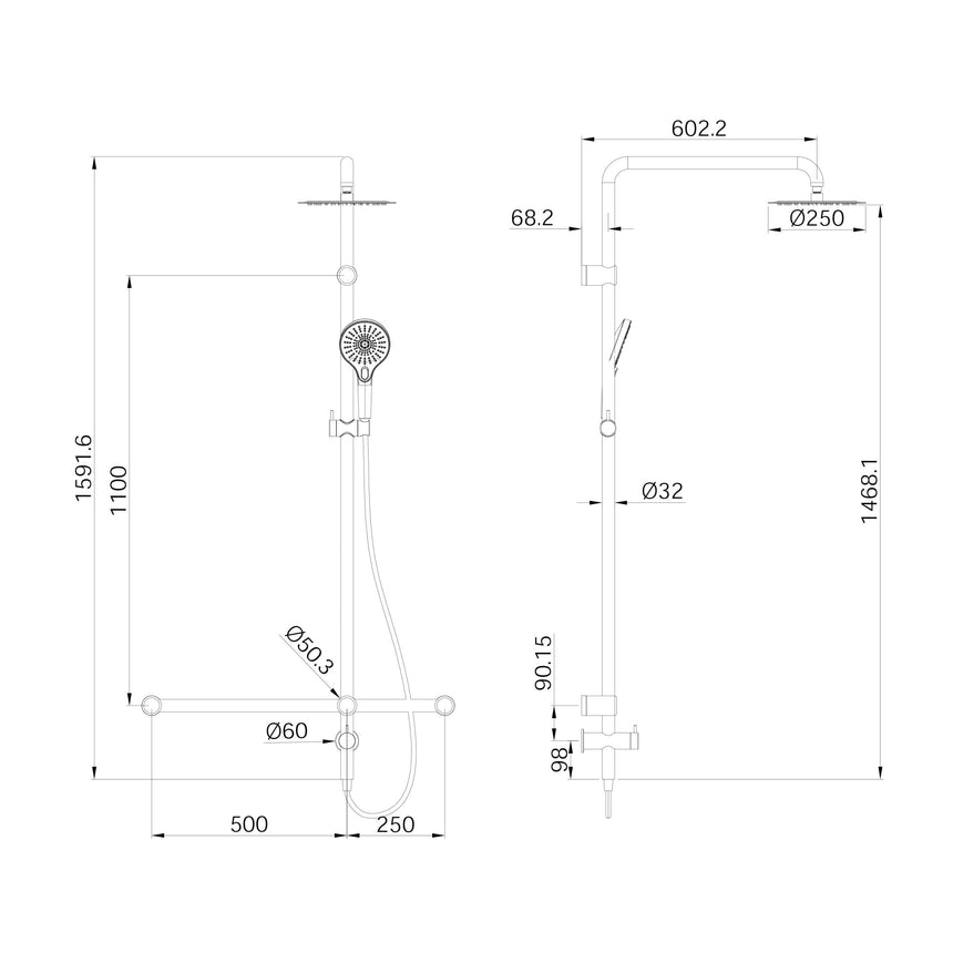 Nero Mecca Care 32mm T Bar Grab Rail 1100x750mm Twin Shower Set Chrome Shower Nero