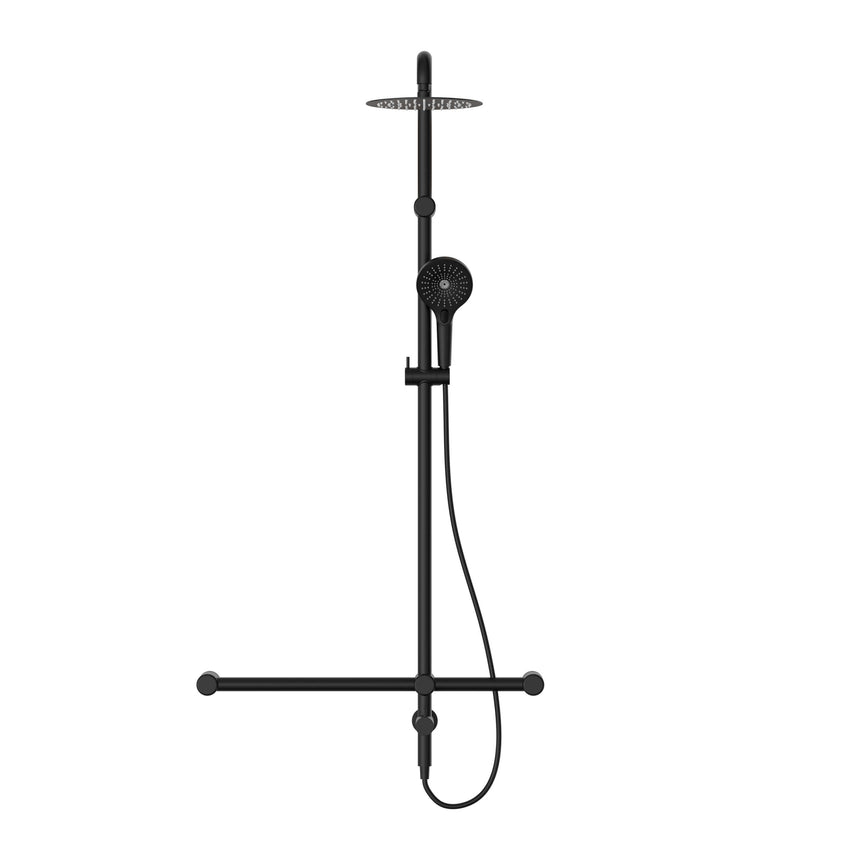 Nero Mecca Care 32mm T Bar Grab Rail 1100x750mm Twin Shower Set Matte Black Shower Nero