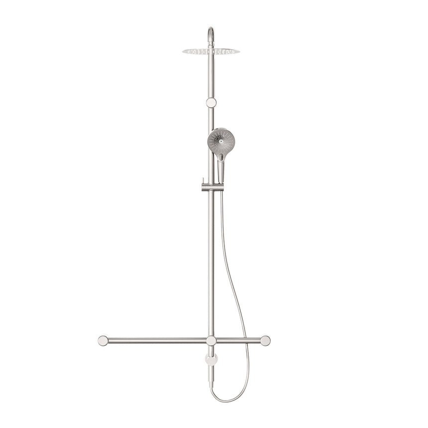 Nero Mecca Care 32mm T Bar Grab Rail 1100x750mm Twin Shower Set Brushed Nickel Shower Nero
