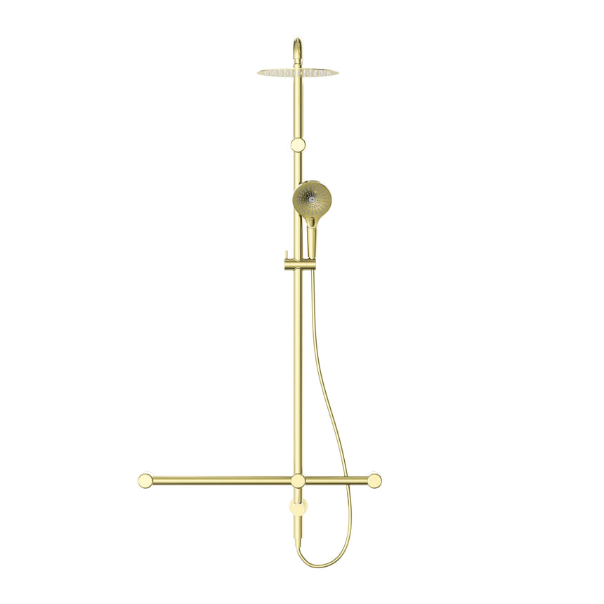 Nero Mecca Care 32mm T Bar Grab Rail 1100x750mm Twin Shower Set Brushed Gold Shower Nero