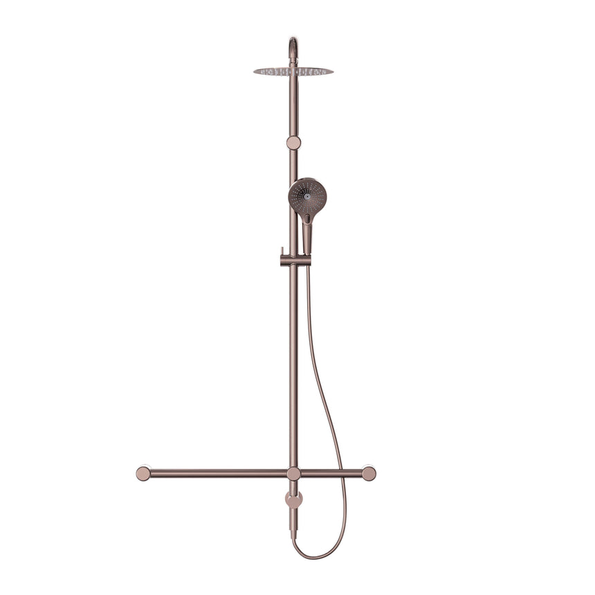 Nero Mecca Care 32mm T Bar Grab Rail 1100x750mm Twin Shower Set Brushed Bronze Shower Nero