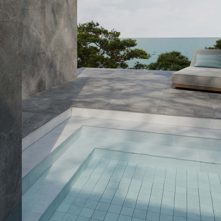 Cosmic Bullnose-Round Edge 600x400 Grip Chalk Stone Look Tiles Tilemall