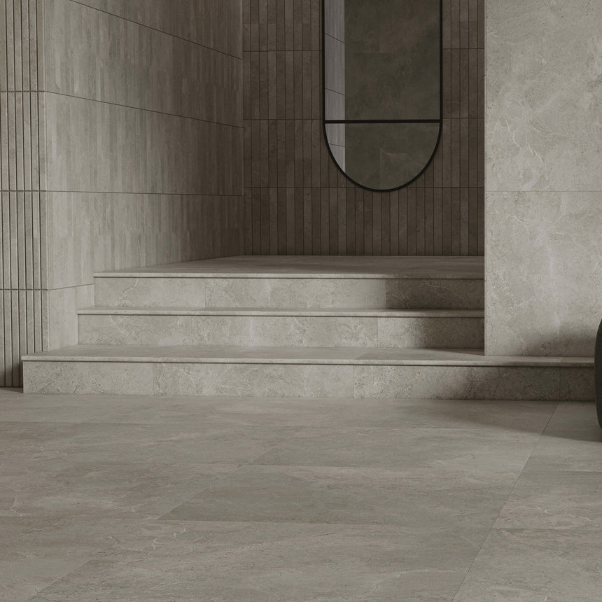 Cosmic Bullnose-Round Edge 600x400 Grip Silver Stone Look Tiles Tilemall