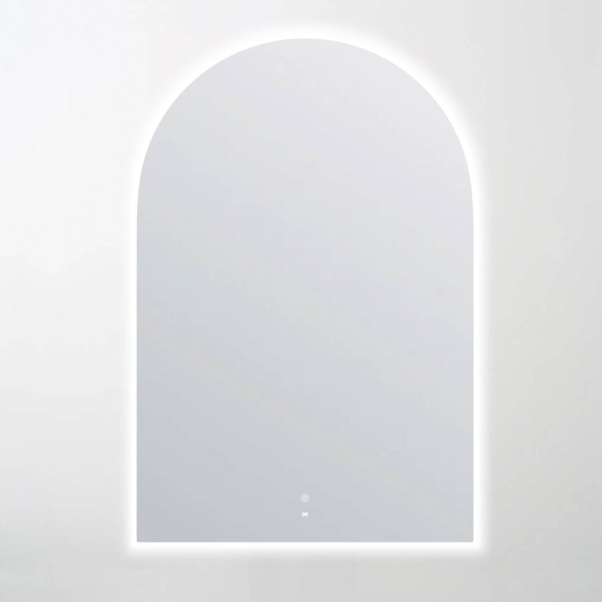 Otti Archie 1200x800mm arched LED frameless mirror by Tilemall with cool white LED perimeter glow