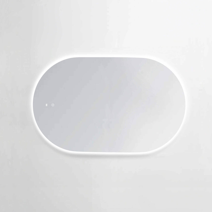Otti Noosa 1200x750mm oval LED frameless mirror by Tilemall with white frame and touch dimmer