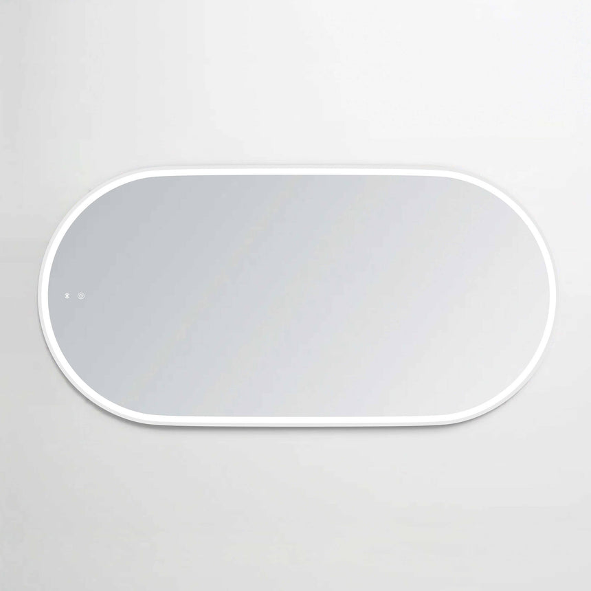 Otti Noosa 1500x750mm horizontal LED bathroom mirror by Tilemall, white frame with touch dimmer control