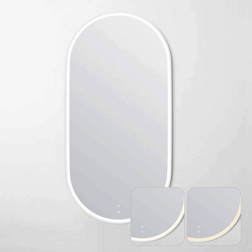 Otti Noosa vertical LED mirror 750x1900mm by Tilemall, white framed with touch sensor and colour temperature options