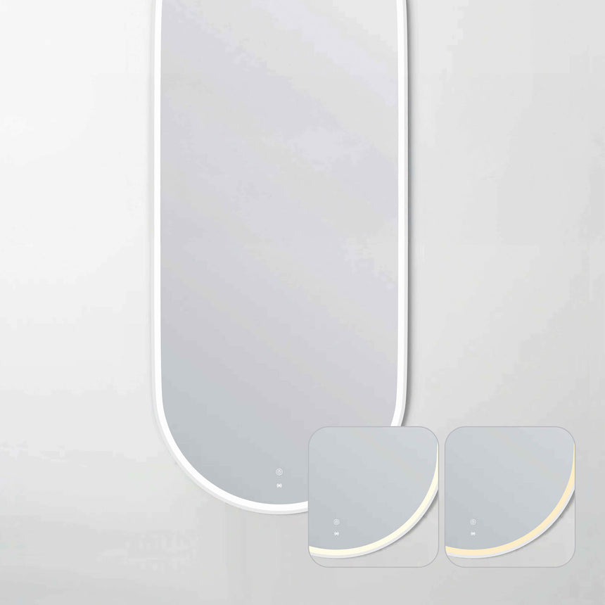 Otti Noosa LED mirror 1800x750mm white frame by Tilemall, front view showing touch controls