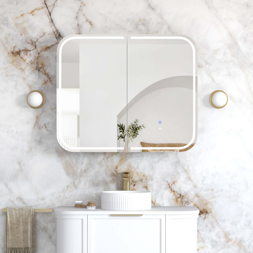 Otti Newport 900x750 mm two-door LED shaving cabinet by Tilemall in gloss white with integrated mirror