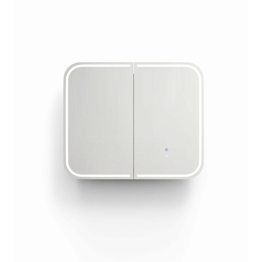 Otti Newport gloss white LED shaving cabinet by Tilemall, closed dual-mirror doors, front view