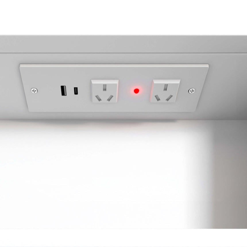Electrical outlet panel close-up on Otti Newport shaving cabinet showing USB and power sockets by Tilemall