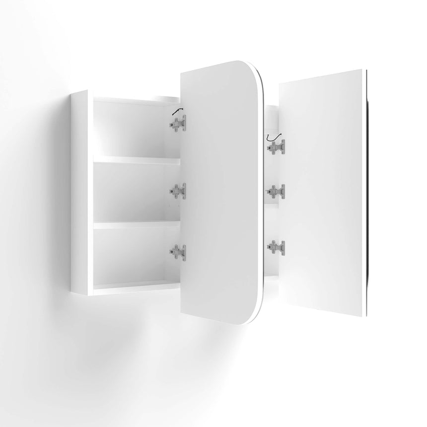 Otti Newport three-door LED shaving cabinet by Tilemall, gloss white finish with soft-close hinges