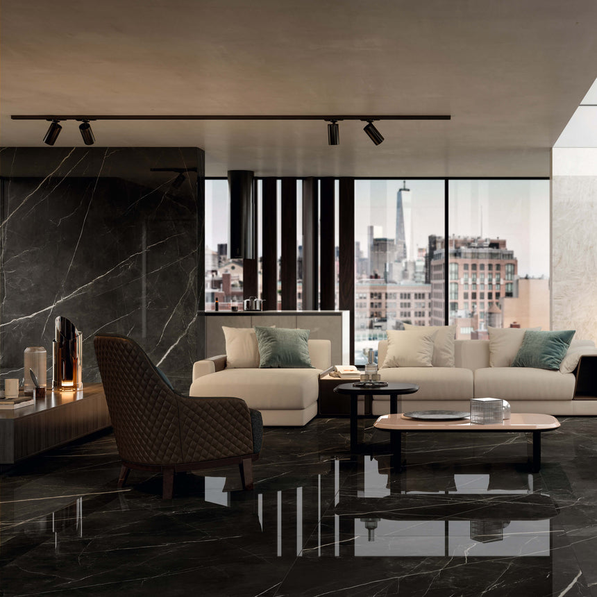 Marvel Gala 1200x600 Lappato Calacatta Black Marble Look Tiles Tilemall