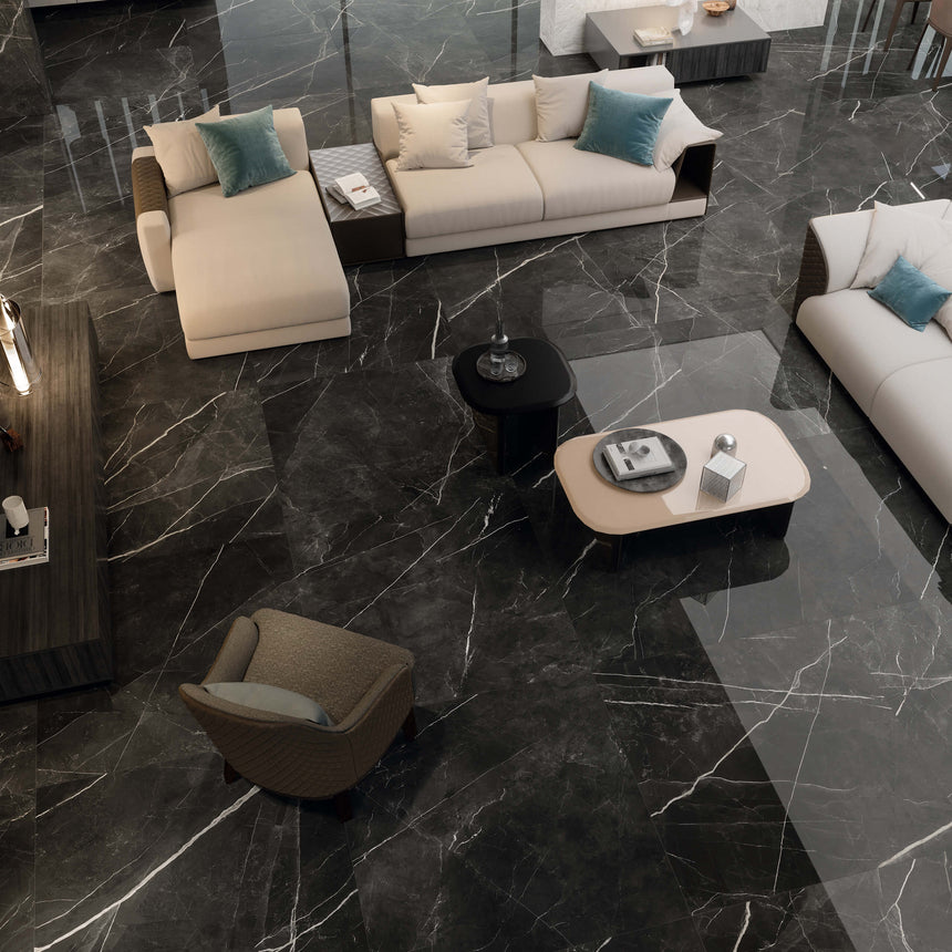 Marvel Gala 1200x600 Lappato Calacatta Black Marble Look Tiles Tilemall
