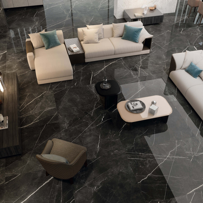 Marvel Gala XL 2780x1200 Lappato Calacatta Black Slab Tilemall