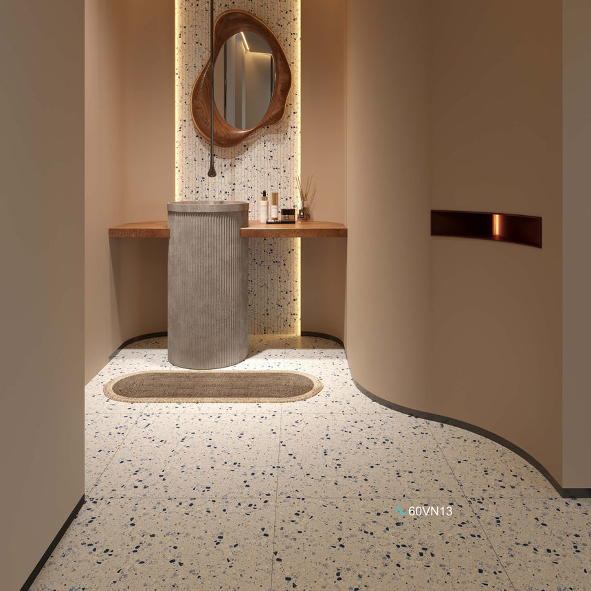 Venice 600x600 Matt Blue Terrazzo Look Tiles Tilemall
