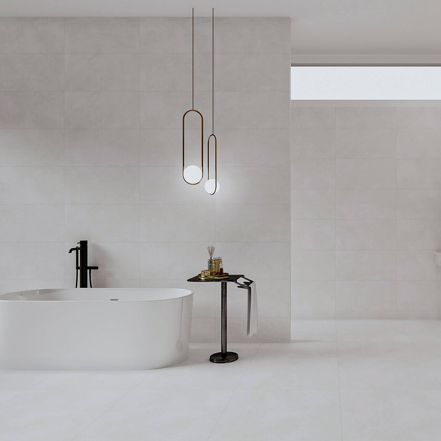 La Vida 600x300 Matt Super White Concrete Look Tiles Tilemall