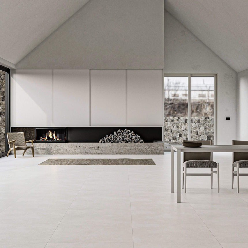 La Vida 600x600 Matt Super White Concrete Look Tiles Tilemall