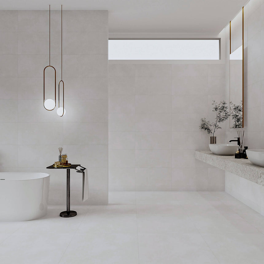 La Vida 600x600 Matt Super White Concrete Look Tiles Tilemall