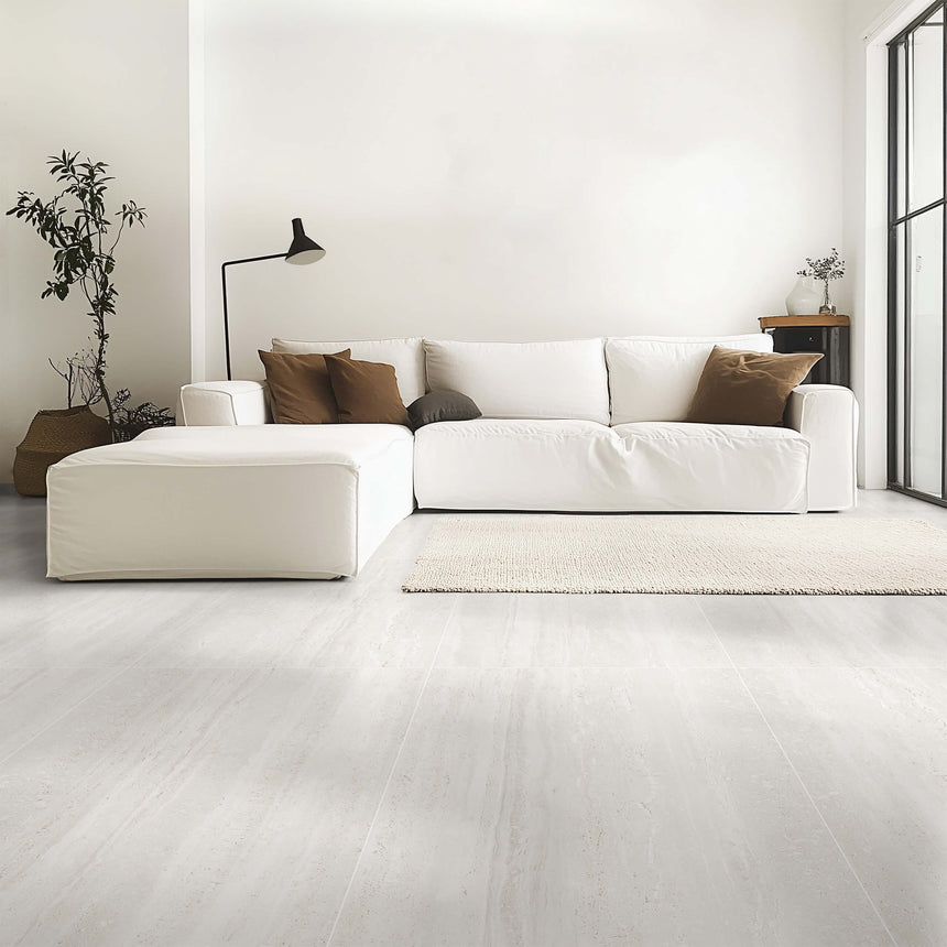 Travetine 600x600 Digital Decoration Glazing Ivory Travertine Look Tiles Tilemall