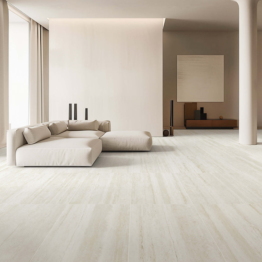 Travertine Vein Cut 600x600 Matt Beige Stone Look Tiles Tilemall