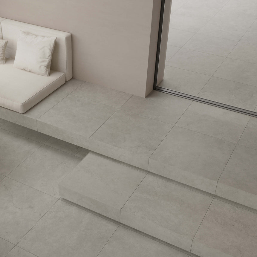 Navona Pencil Edge Bullnose 600x400 Grip Chalk Travertine Look Tiles Tilemall