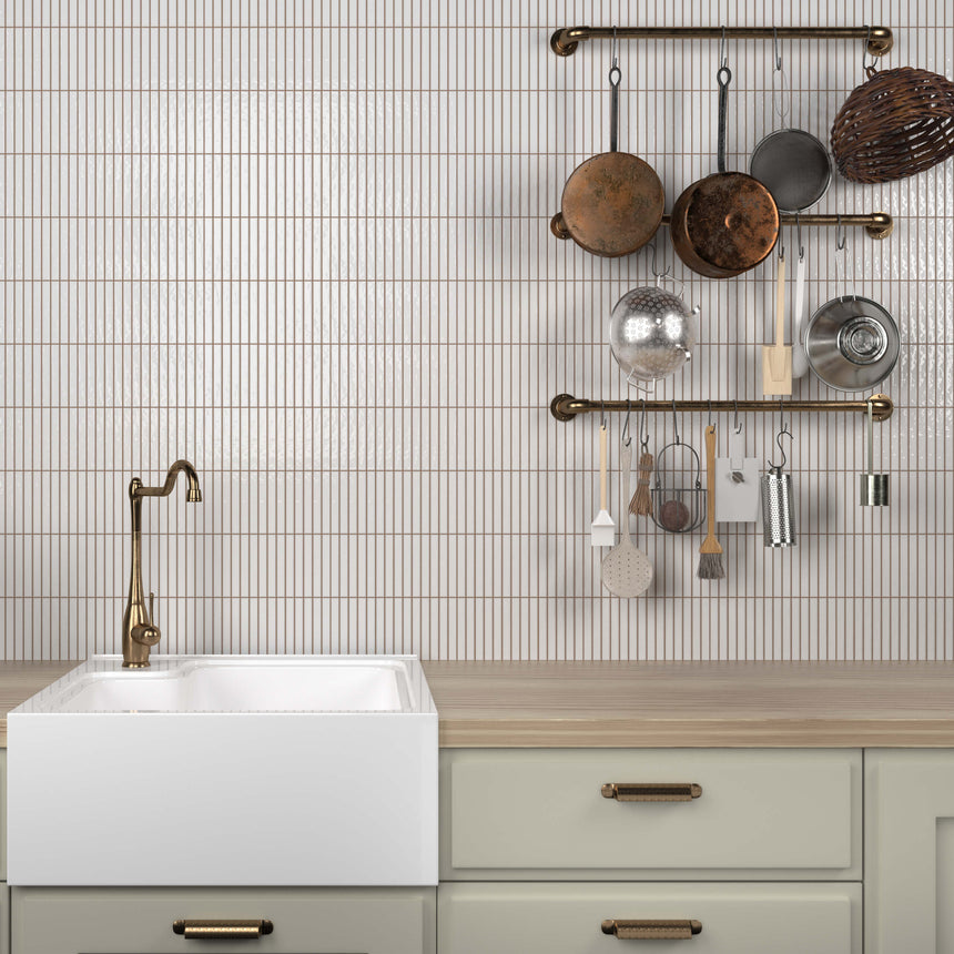 Kit Kat Mosaic 115x231 Gloss Snow Porcelain Mosaic Tilemall