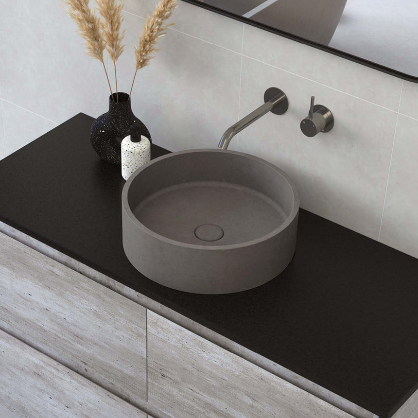 Fienza Jada Concrete Round Basin Above Counter 390x120mm Warm Grey Bathroom Basin Fienza