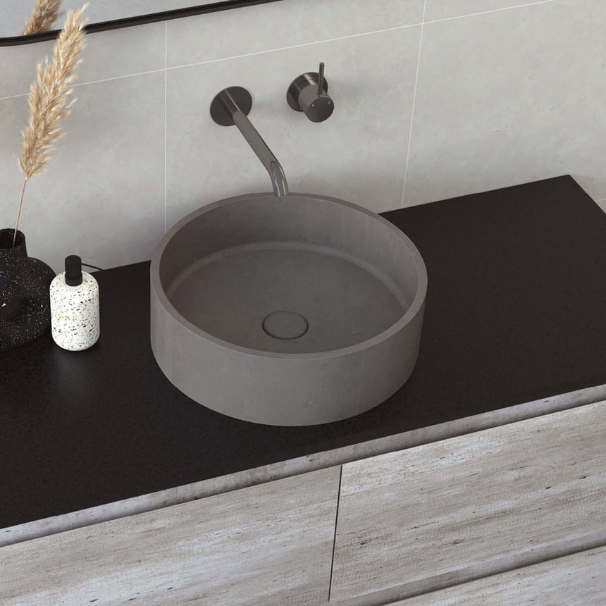 Fienza Jada Concrete Round Basin Above Counter 390x120mm Warm Grey Bathroom Basin Fienza