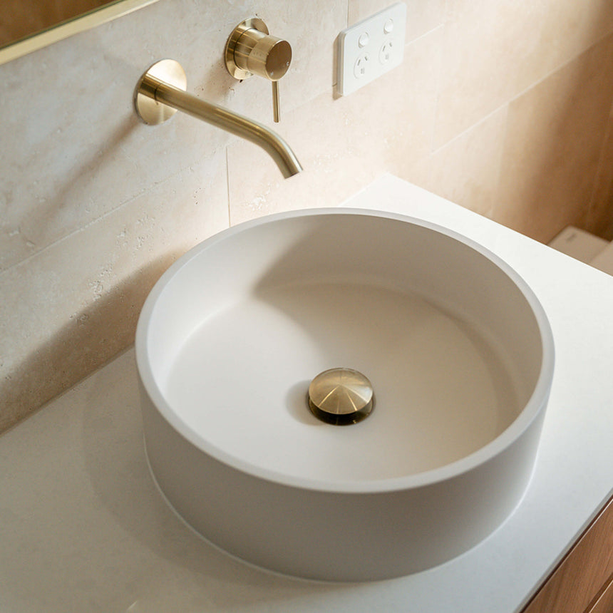 Fienza Jada Concrete Round Basin Above Counter 390x120mm Warm White Bathroom Basin Fienza