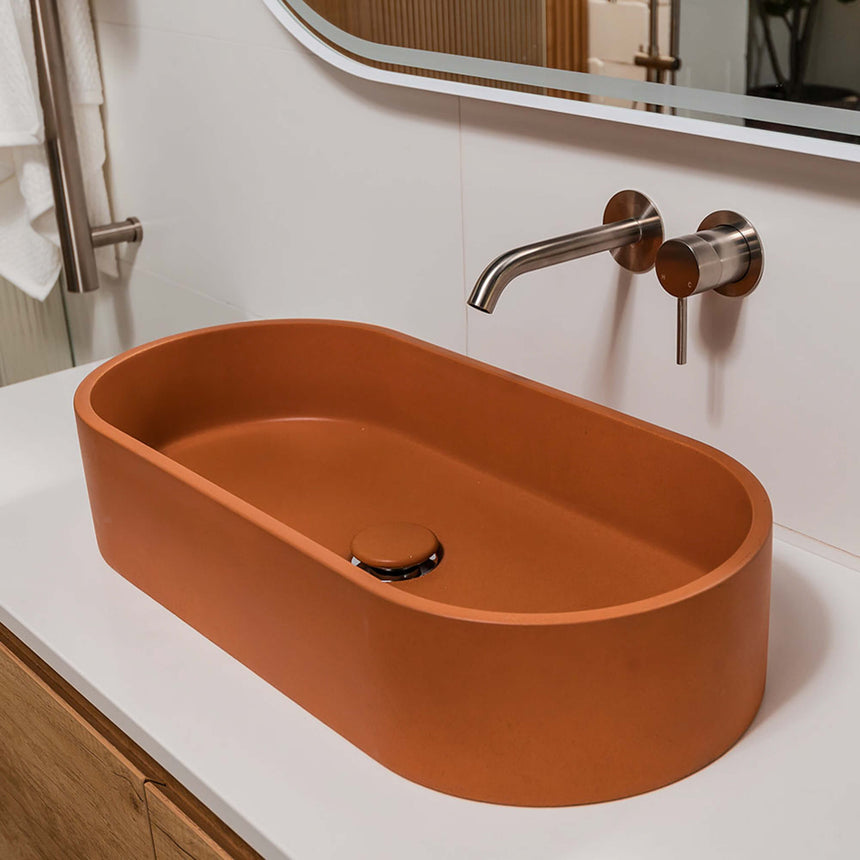 Fienza Jada Concrete Pill Basin Above Counter 600x280x120mm Tuscan Bathroom Basin Fienza