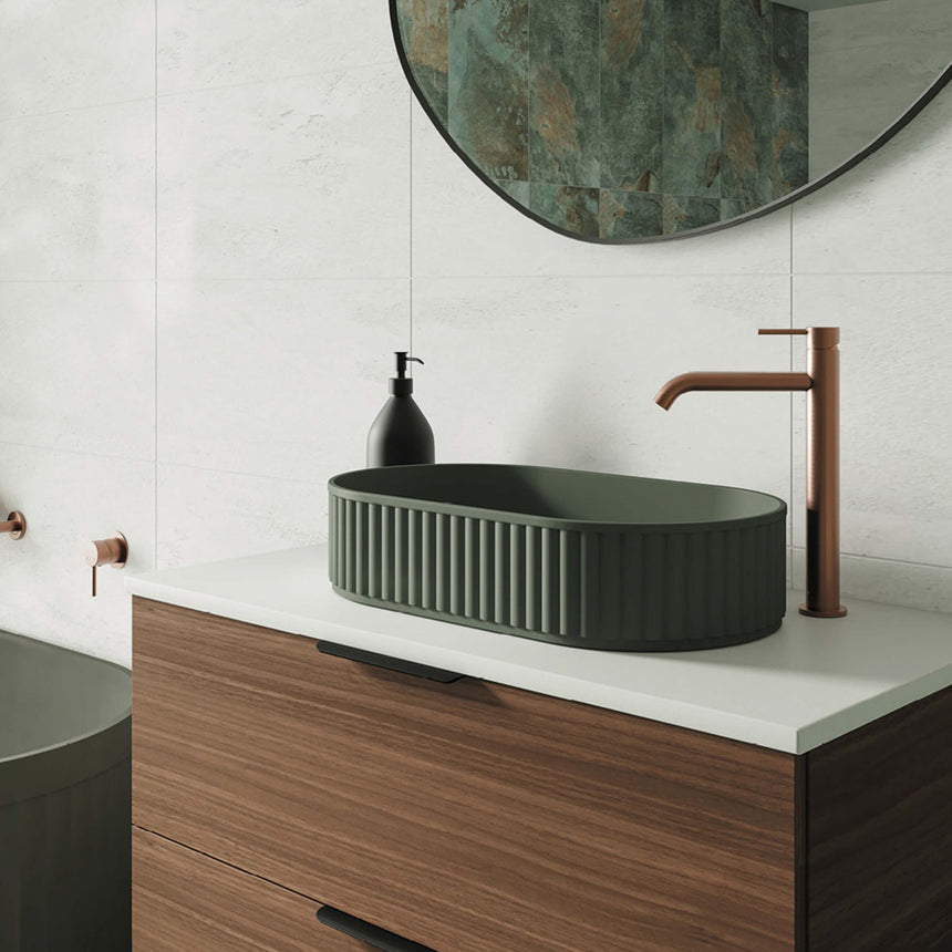 Fienza Minka Fluted Pill Shaped Solid Surface Basin 550x340x120mm Forest Bathroom Basin Fienza