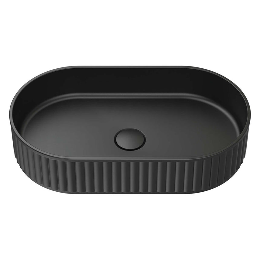 Fienza Minka Fluted Pill Shaped Solid Surface Basin 550x340x120mm Matte Black Bathroom Basin Fienza Default Title