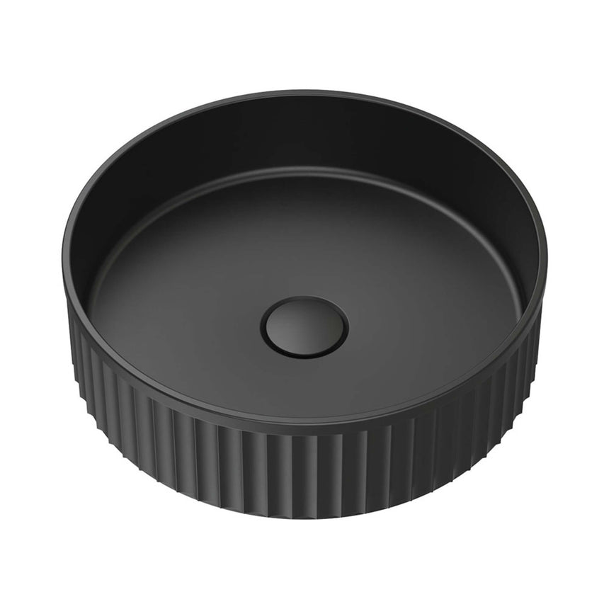 Fienza Minka Fluted Round Solid Surface Basin 400x120mm Matte Black Bathroom Basin Fienza Default Title
