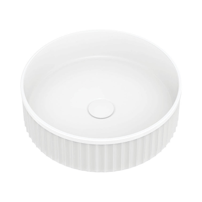 Fienza Minka Fluted Round Solid Surface Basin 400x120mm Matte White Bathroom Basin Fienza Default Title