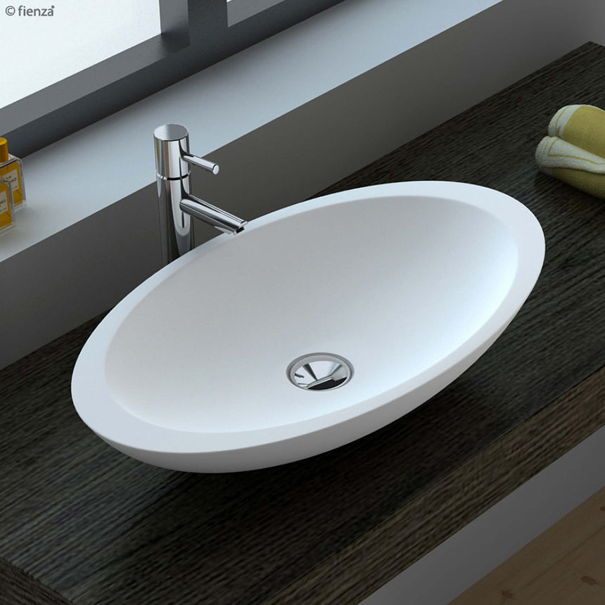 Fienza Bahama Stone Basin 600x350x105mm Matte White Bathroom Basin Fienza