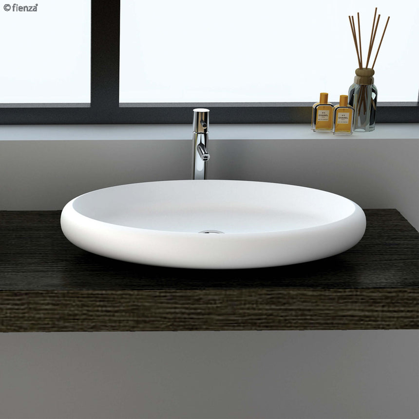 Fienza Antonia Above Counter Solid Surface Basin 600x410x110mm Matte White Bathroom Basin Fienza