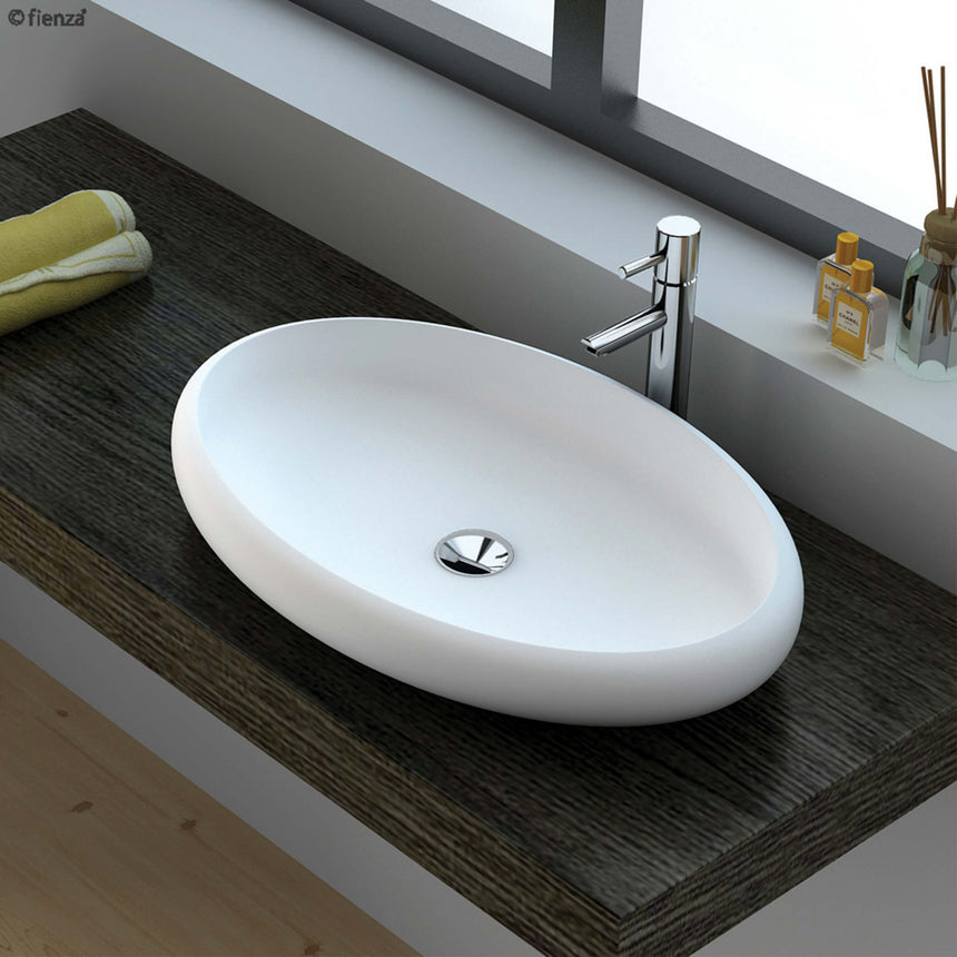 Fienza Antonia Above Counter Solid Surface Basin 600x410x110mm Matte White Bathroom Basin Fienza