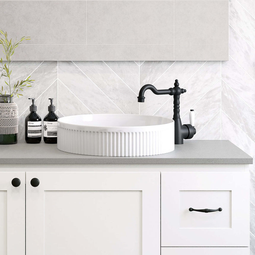 Fienza Eleanor Round Above Counter Basin 410x100mm Matte White Bathroom Basin Fienza