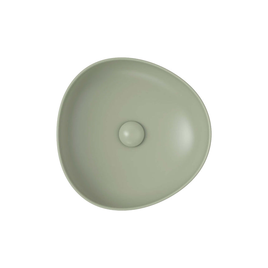 Fienza Pebble Small Slim Edge Basin Ceramic 400x395x100mm Above Counter Matte Olive Bathroom Basin Fienza