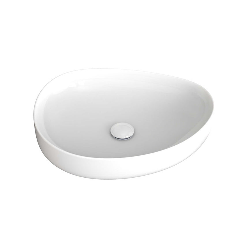 Fienza Pebble Medium Slim Edge Basin Ceramic 500x400x100mm Above Counter Gloss White Bathroom Basin Fienza Default Title