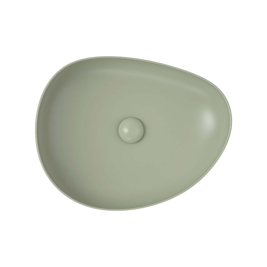 Fienza Pebble Medium Slim Edge Basin Ceramic 500x400x100mm Above Counter Matte Olive Bathroom Basin Fienza