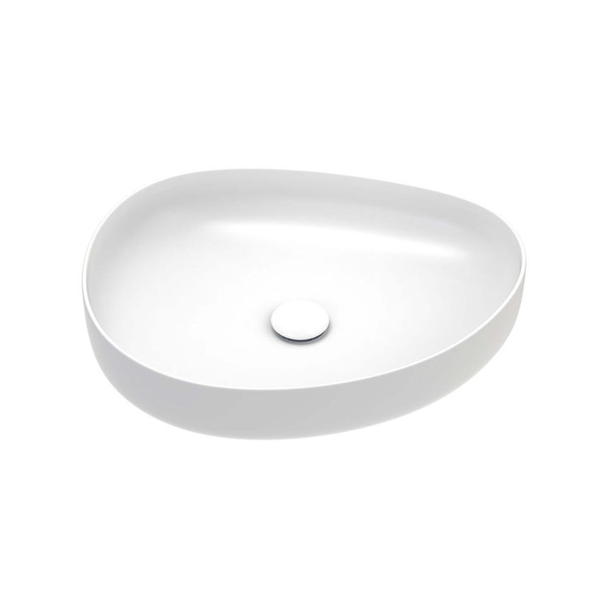 Fienza Pebble Medium Slim Edge Basin Ceramic 500x400x100mm Above Counter Matte White Bathroom Basin Fienza Default Title