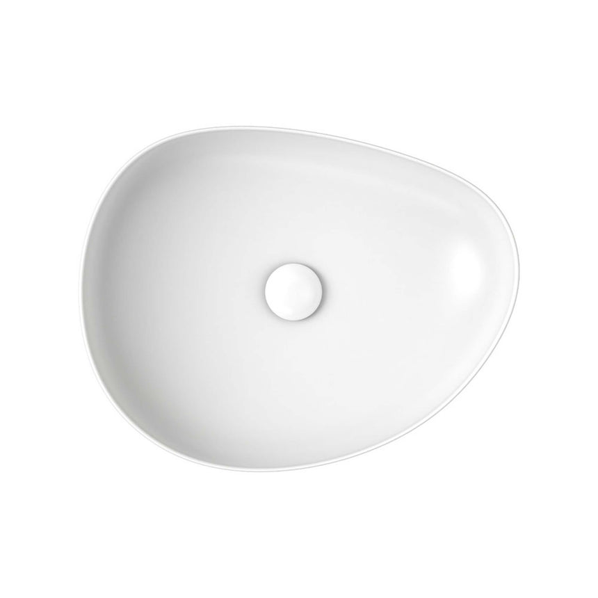 Fienza Pebble Medium Slim Edge Basin Ceramic 500x400x100mm Above Counter Matte White Bathroom Basin Fienza
