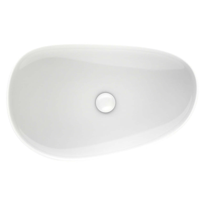 Fienza Pebble Large Slim Edge Basin Ceramic 650x400x100mm Above Counter Gloss White Bathroom Basin Fienza