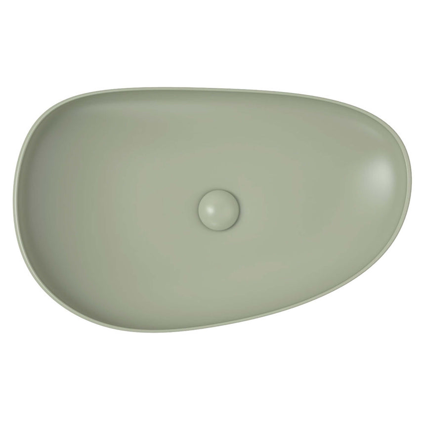 Fienza Pebble Large Slim Edge Basin Ceramic 650x400x100mm Above Counter Matte Olive Bathroom Basin Fienza