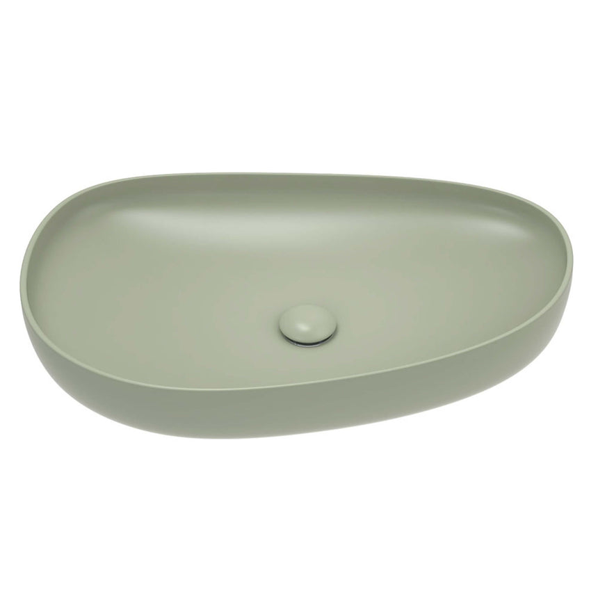 Fienza Pebble Large Slim Edge Basin Ceramic 650x400x100mm Above Counter Matte Olive Bathroom Basin Fienza Default Title