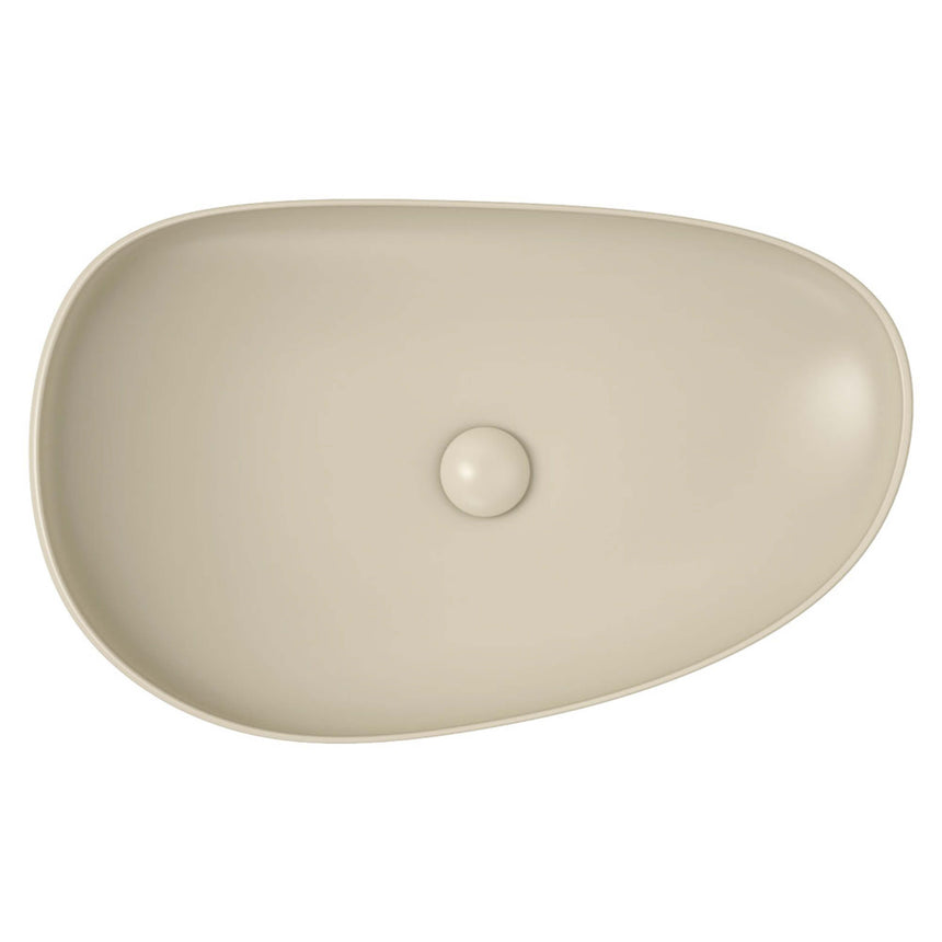 Fienza Pebble Large Slim Edge Basin Ceramic 650x400x100mm Above Counter Matte Khaki Bathroom Basin Fienza