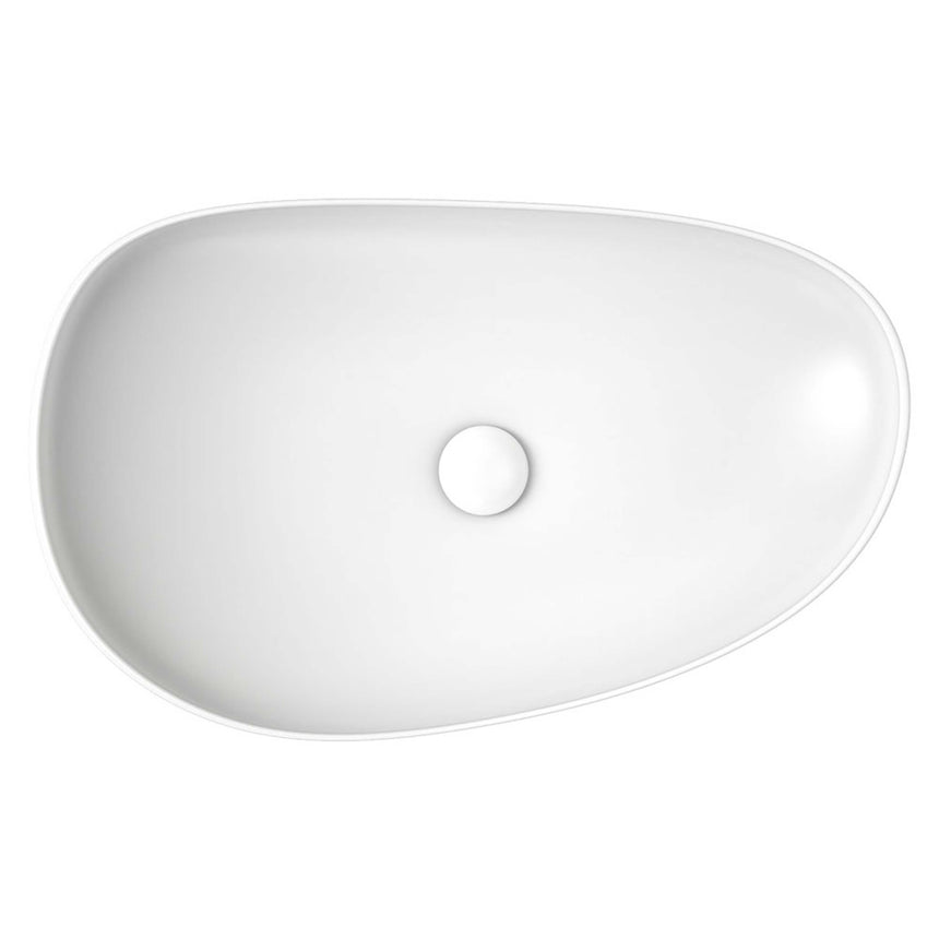 Fienza Pebble Large Slim Edge Basin Ceramic 650x400x100mm Above Counter Matte White Bathroom Basin Fienza